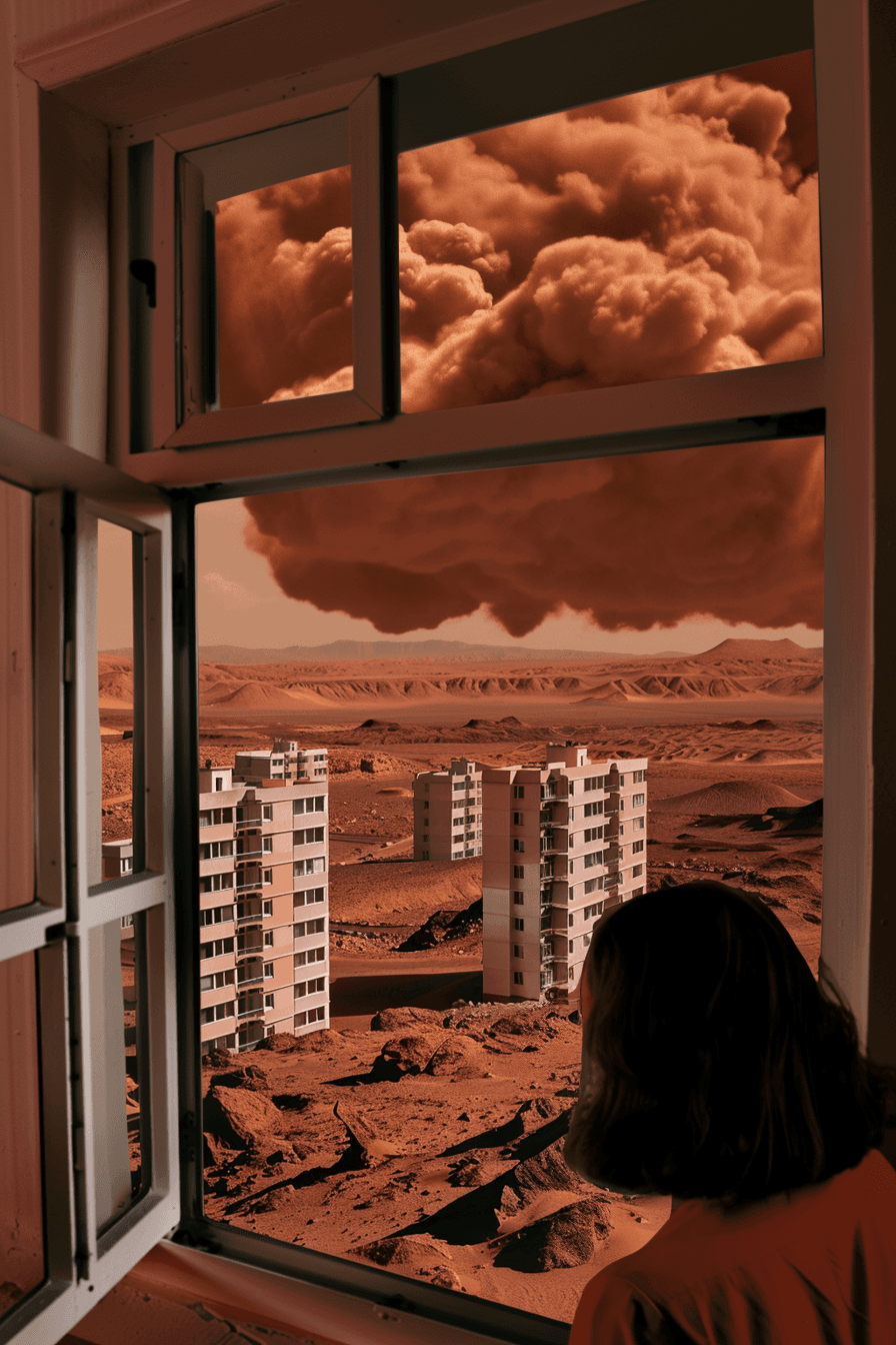 Window view of futuristic city